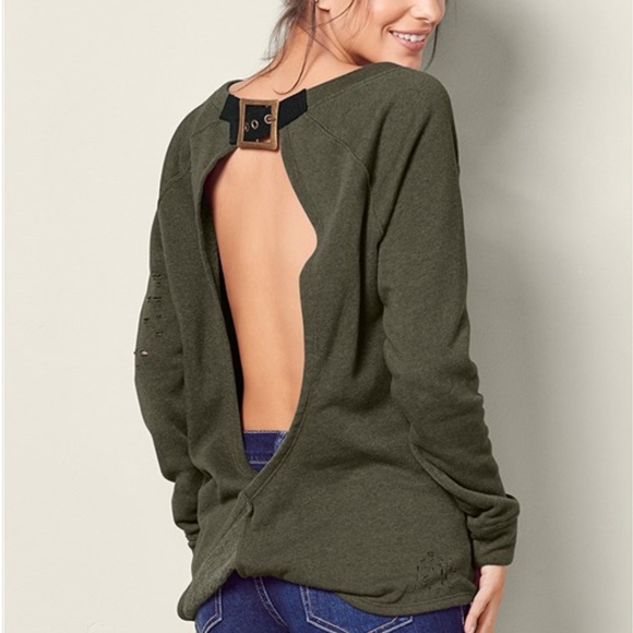 VENUS NWOT Buckle Detail Ripped Sweatshirt Grey - Picture 6 of 8